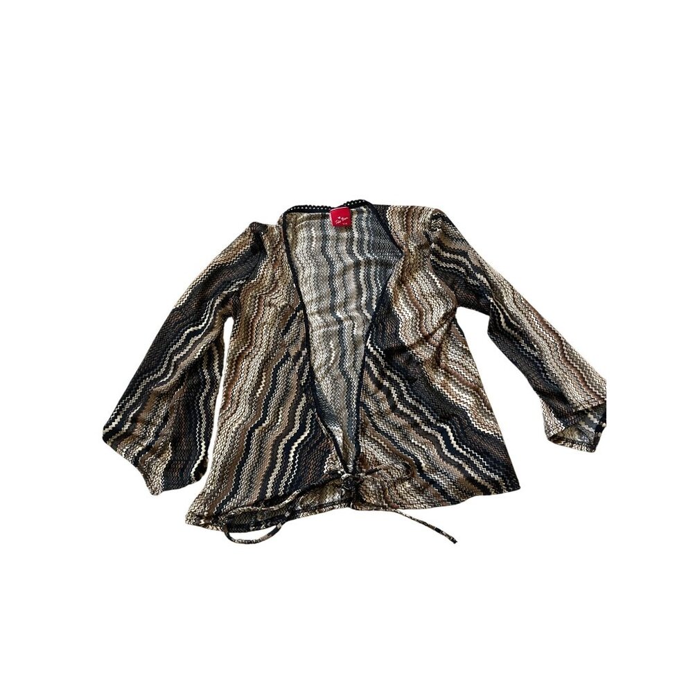 VTG Y2K Wrapped Size S in Juniors Tie Front Blouse 90s 3/4 sleeve loose‎ Stripe